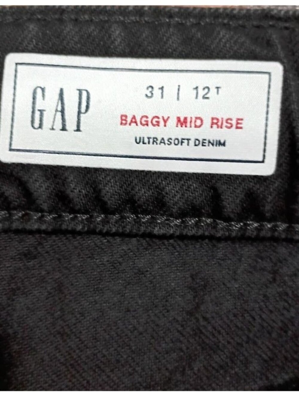 Gap Baggy Mid Rise Ultrasoft Black Denim Wide-Leg Jeans 31/12T - Picture 4 of 12